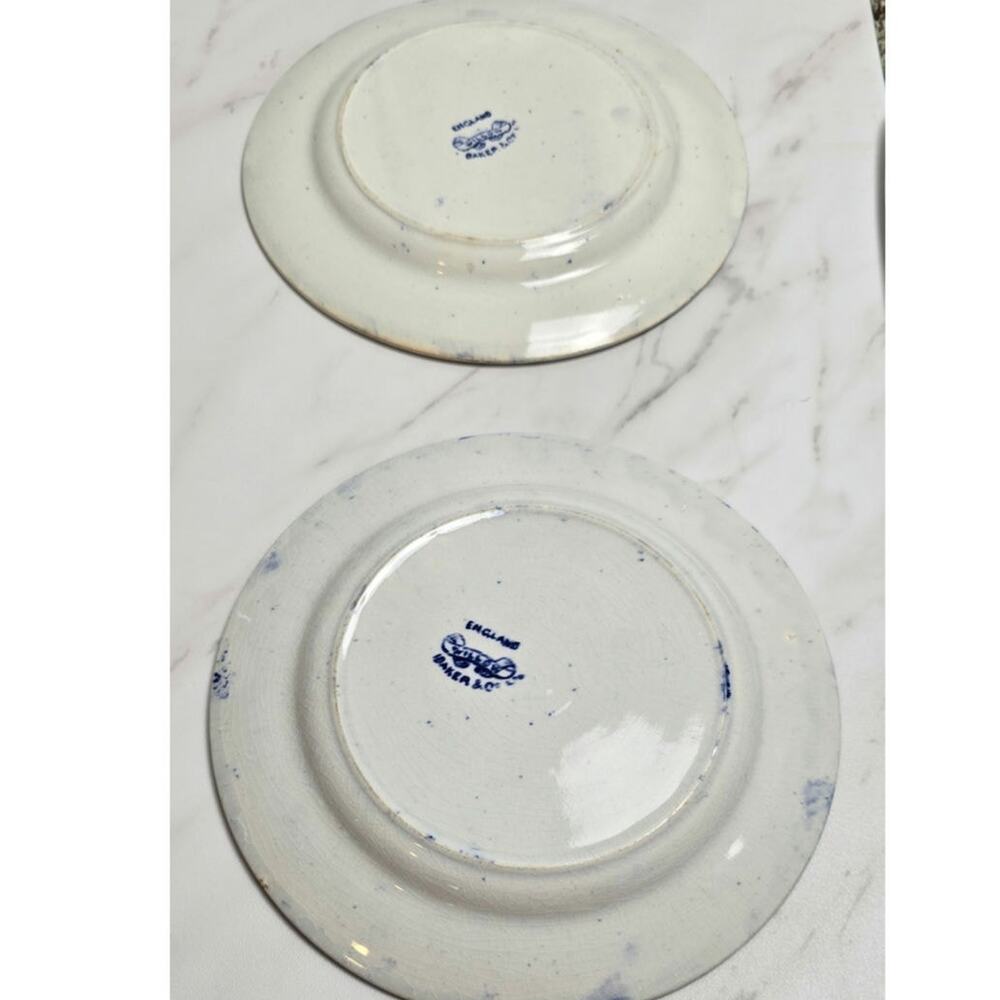 Antique Willow WARE England Blue set of 2 plates flaws see photos - Picture 9 of 11